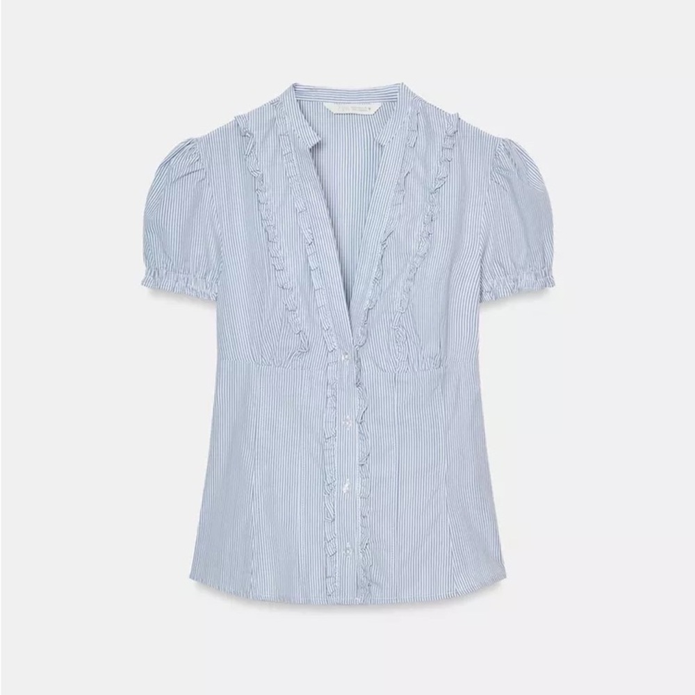 Zara Poplin Shirt with Tie Opening Blue / White